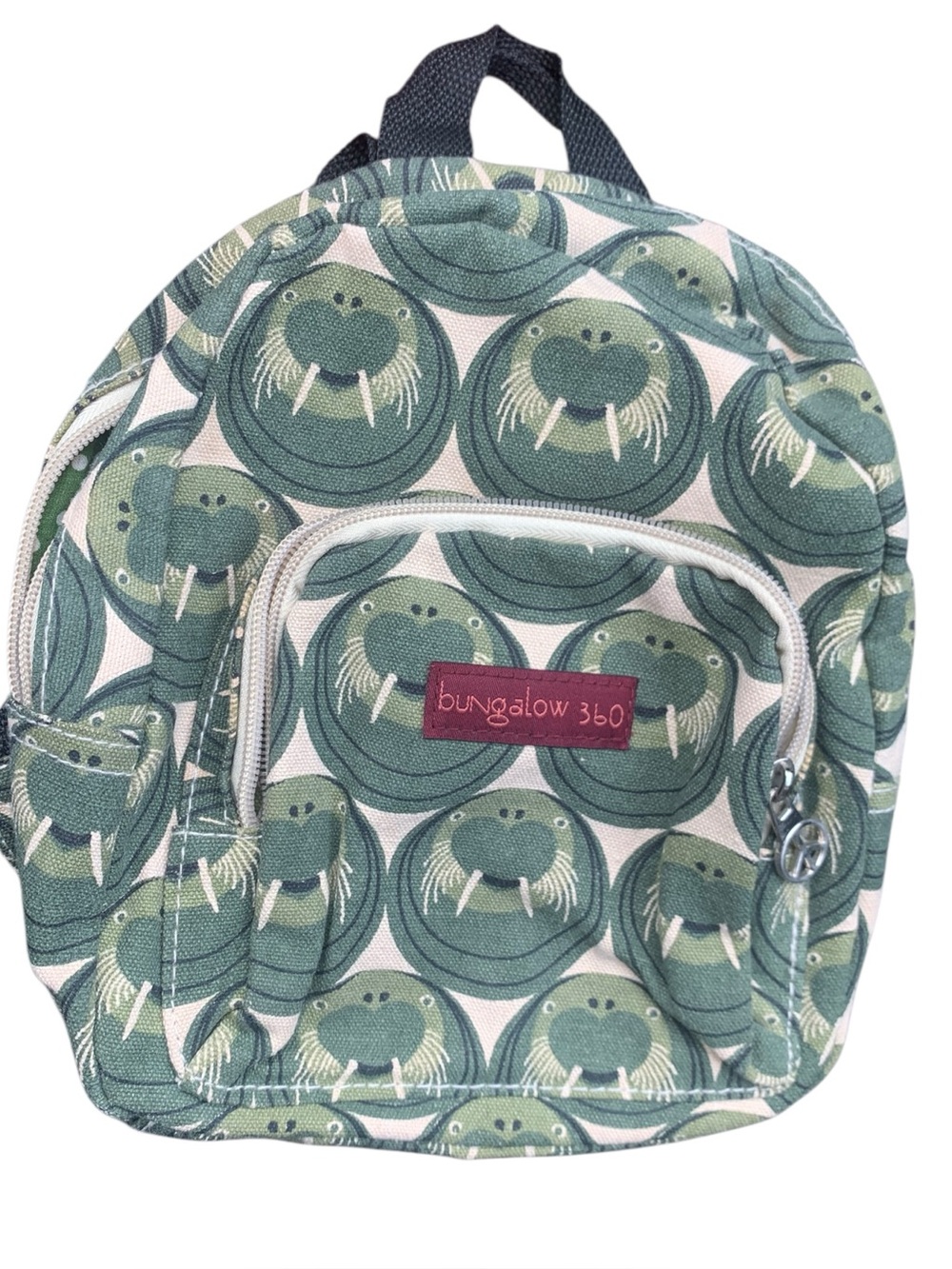 Bungalow 360 Green Walrus Pattern Mini Backpack Vegan Canvas Excellent Condition